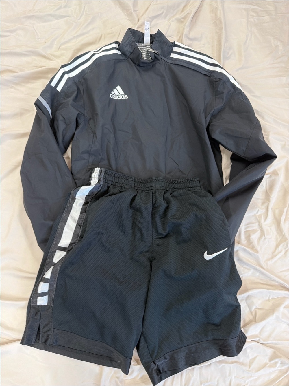 adidas Black Windbreaker Jacket with White Stripe Accents
